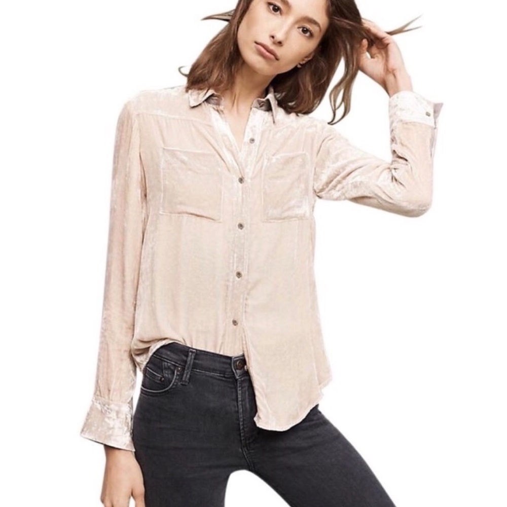 Anthropologie Holding Horses Velvet Button Down Top